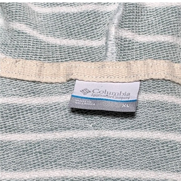 Columbia Hoodie Pullover Women's XL Green White Striped Sweatshirt Pockets - Picture 4 of 11